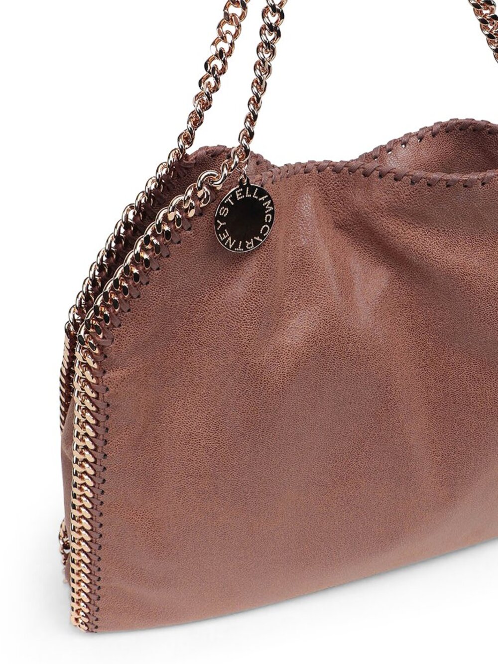 NEW NWOT STELLA MCCARTNEY FALABELLA BROWN FAUX SUEDE GOLD CHAIN TOTE HAND BAG